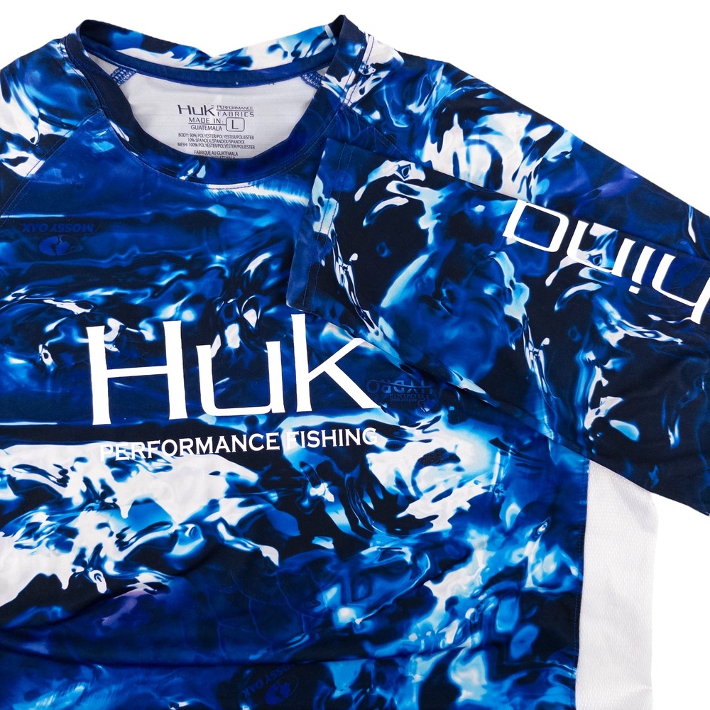 Huk Performance Fishing Men's L Shirt Performance Mossy Oak‎ Hydro Camo Wicking